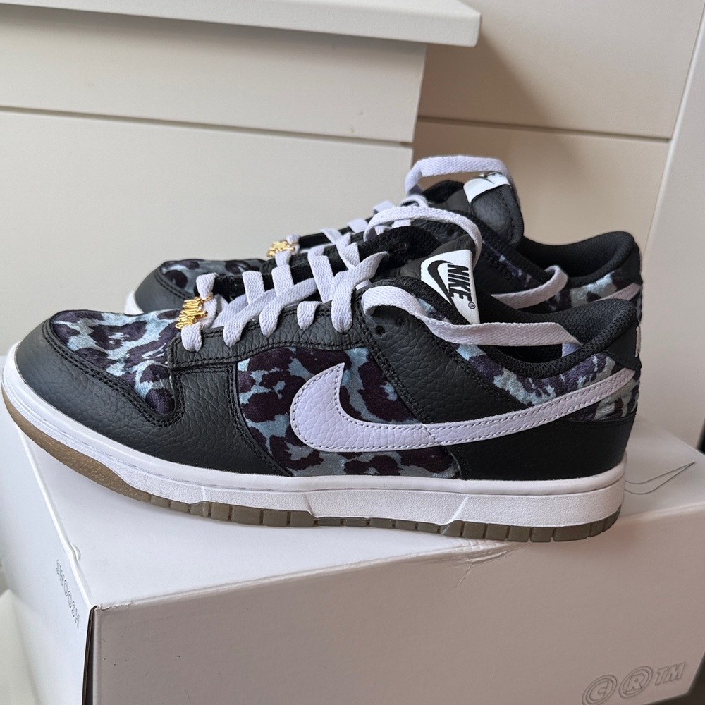 Brand New Custom Nike Dunk Low in Black, Lavender and Leopard Print